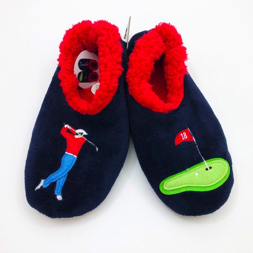 NWT Snoozies Men's Slippers Golf the 18th Hole Medium 9/10 Dark Navy Blue
